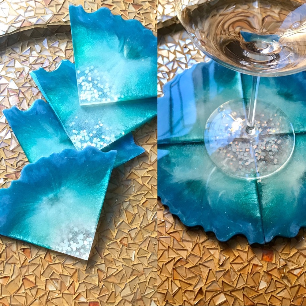 Geode Agate Resin Coaster set in Ocean Blue